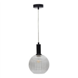 First Choice Lighting Set Of 2 Betchley - Clear Ribbed Glass Globe Black Deco Pendants - thumbnail 2