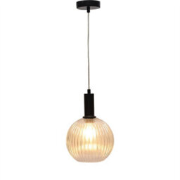 First Choice Lighting Set Of 2 Betchley - Clear Ribbed Glass Globe Black Deco Pendants - thumbnail 3