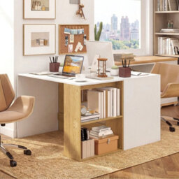 Modern Wooden Office Desk W/ 2 Open Shelves - thumbnail 6