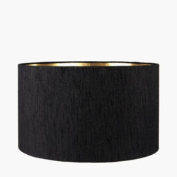 Pacific Lifestyle 30Cm Black Slubbed Faux Silk Gold Lined Cylinder Lampshade For Table Lamps