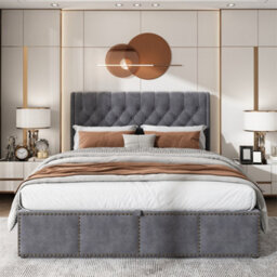 Abrihome 180X200Cm, Upholstered Super King Size Bed, With Hydraulic Lever, Functional Storage Bed, Rivet Decoration, Velvet, Grey - thumbnail 7