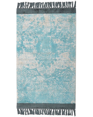 Beliani Heritage Loom Area Rug - Blue Beige Distressed Viscose With Cotton Backing 80 X 150 Cm - image 1