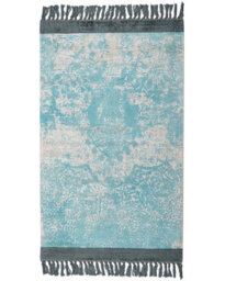 Beliani Heritage Loom Area Rug - Blue Beige Distressed Viscose With Cotton Backing 80 X 150 Cm - thumbnail 1