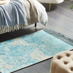 Beliani Heritage Loom Area Rug - Blue Beige Distressed Viscose With Cotton Backing 80 X 150 Cm - thumbnail 2