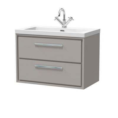 Balterley Longnor Modern Bathroom 2 Soft-Close Drawer Wall Hung Vanity Unit Fireclay Basin, Pebble Grey, 800mm - image 1