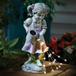 Gainsborough Girl Ornament With Waterfall Watering Can With 30 Led Warm White Lights - Solar-Powered - thumbnail 1