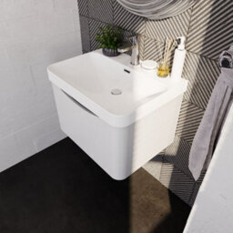 Balterley Dunwood Modern Wall Hung 1-Drawer Bathroom Vanity With Thin Edge Ceramic Basin, Satin White, 600mm - thumbnail 3