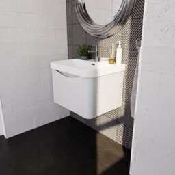 Balterley Dunwood Modern Wall Hung 1-Drawer Bathroom Vanity With Thin Edge Ceramic Basin, Satin White, 600mm - thumbnail 4