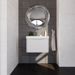 Balterley Dunwood Modern Wall Hung 1-Drawer Bathroom Vanity With Thin Edge Ceramic Basin, Satin White, 600mm - thumbnail 2
