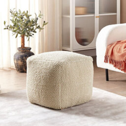 Beliani Beige Cotton Pouffe 45 X 45 X 45 Cm - Square Fabric Seating Ottoman, Solid Beige. - thumbnail 2