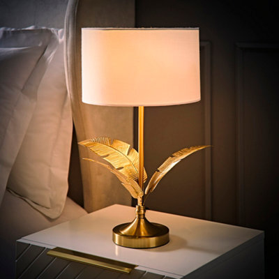 Valuelights Christina White Drum Shade Gold Palm Leaf Detail Single Stem Table Lamp And Bulb - image 1