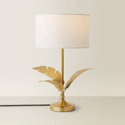 Valuelights Christina White Drum Shade Gold Palm Leaf Detail Single Stem Table Lamp And Bulb - thumbnail 2