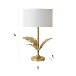 Valuelights Christina White Drum Shade Gold Palm Leaf Detail Single Stem Table Lamp And Bulb - thumbnail 6
