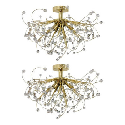 First Choice Lighting Set Of 2 Burst - Polished Brass With Beaded Jewels Ceiling Lights - image 1