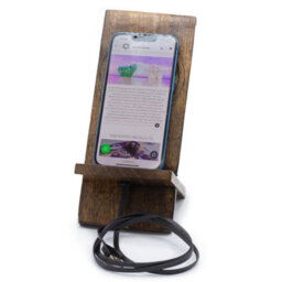Eco-Friendly Wooden Buddha Phone Stand - Handcrafted Mango Wood Decor - thumbnail 2
