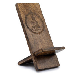 Eco-Friendly Wooden Buddha Phone Stand - Handcrafted Mango Wood Decor - thumbnail 1