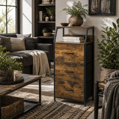 Wyld Haus Elsuve Rustic Brown 3-Drawer Storage Cabinet With Display Shelves, 44W X 29D X 92H Cm - image 1