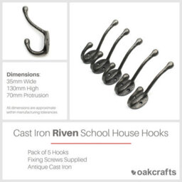 Oakcrafts - Antique Cast Iron Riven School House Hat And Coat Hook - Pack Of 5 - thumbnail 3