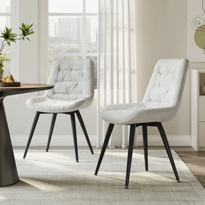Darphe White Teddy Fleece Dining Chair With Tufted Back And Black Iron Legs, 54Cm W X 59Cm D X 87Cm H - image 1