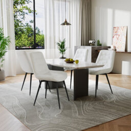 Darphe White Teddy Fleece Dining Chair With Tufted Back And Black Iron Legs, 54Cm W X 59Cm D X 87Cm H - thumbnail 3
