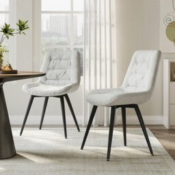 Darphe White Teddy Fleece Dining Chair With Tufted Back And Black Iron Legs, 54Cm W X 59Cm D X 87Cm H