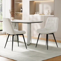 Darphe White Teddy Fleece Dining Chair With Tufted Back And Black Iron Legs, 54Cm W X 59Cm D X 87Cm H - thumbnail 2