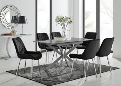 Furniturebox Uk Lira 100Cm Grey Metal Extending Dining Table & 6 Black Pesaro Silver Chairs - image 1