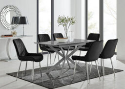 Furniturebox Uk Lira 100Cm Grey Metal Extending Dining Table & 6 Black Pesaro Silver Chairs - thumbnail 1