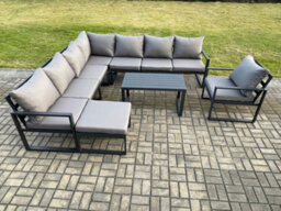 Fimous Aluminium Patio Outdoor Garden Furniture Lounge Corner Sofa Set With Oblong Coffee Table Big Footstool Chair - thumbnail 1