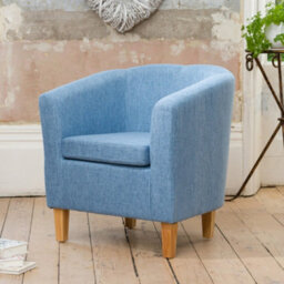 Alderwood 68Cm Wide Hessian Fabric Tub Chair With Pine Coloured Legs - Blue