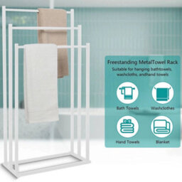 3 Tier Free Standing Metal Towel Holder Bathroom Drying Rail Rack Storage Stand White - thumbnail 1