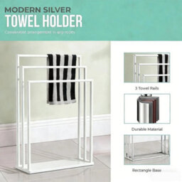 3 Tier Free Standing Metal Towel Holder Bathroom Drying Rail Rack Storage Stand White - thumbnail 2