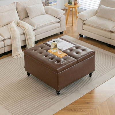 Living And Home Square Pu Leather Upholstered Storage Ottoman With Lift-Top & Flip Design - image 1
