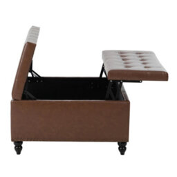 Living And Home Square Pu Leather Upholstered Storage Ottoman With Lift-Top & Flip Design - thumbnail 4