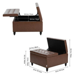 Living And Home Square Pu Leather Upholstered Storage Ottoman With Lift-Top & Flip Design - thumbnail 5