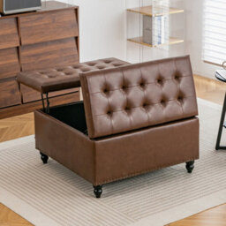 Living And Home Square Pu Leather Upholstered Storage Ottoman With Lift-Top & Flip Design - thumbnail 2