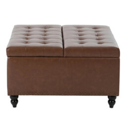 Living And Home Square Pu Leather Upholstered Storage Ottoman With Lift-Top & Flip Design - thumbnail 3