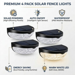 4 Pack Solar Fence Lights Outdoor Warm White Led Waterproof Wall Lights For Garden, Fence, Patio, Deck, Pathway & Steps - thumbnail 4