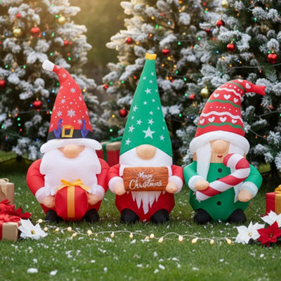 Living And Home Christmas 3-Piece Inflatable Gnome Outdoor Decoration Set With Led Lights - image 1