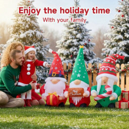 Living And Home Christmas 3-Piece Inflatable Gnome Outdoor Decoration Set With Led Lights - thumbnail 2