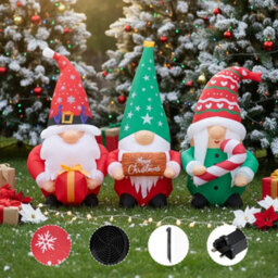 Living And Home Christmas 3-Piece Inflatable Gnome Outdoor Decoration Set With Led Lights - thumbnail 3