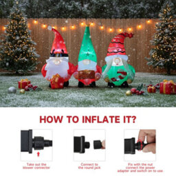 Living And Home Christmas 3-Piece Inflatable Gnome Outdoor Decoration Set With Led Lights - thumbnail 4
