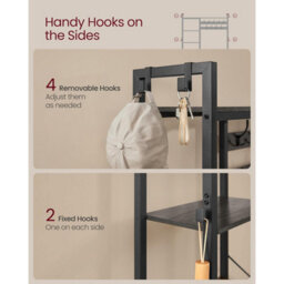 Hall Tree Bench, Entryway Organizer, Coat Rack Shoe Storage, Multi Hook Stand, Large Size, Stone Grey And Ink Black - thumbnail 6