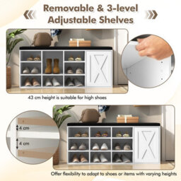 Gainoom Shoe Storage Bench With Padded Cushion 3-Tier Entryway Bench With 9 Compartments - thumbnail 6