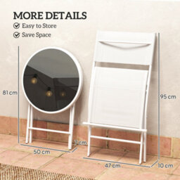 Outsunny 3 Pieces Outdoor Bistro Set, Glass Top Table And Chairs, White - thumbnail 5