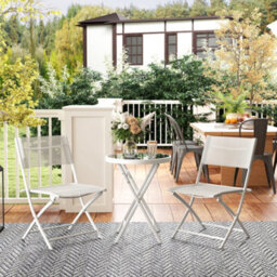 Outsunny 3 Pieces Outdoor Bistro Set, Glass Top Table And Chairs, White - thumbnail 1