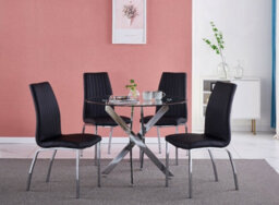 Furnizone UK Rolex 4-Seater 100Cm Round Clear Glass Dining Table And 4 Modalux Black Chairs Faux Leather Chairs - thumbnail 2