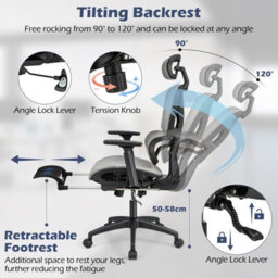 Gainoom Mesh Grey Office Chair Adjustable Swivel Executive Computer Desk Chair - thumbnail 8
