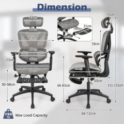 Gainoom Mesh Grey Office Chair Adjustable Swivel Executive Computer Desk Chair - thumbnail 2