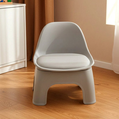 Grey Thickened Plastic Round Stool With Backrest Portable Low Stool Modern Design - image 1